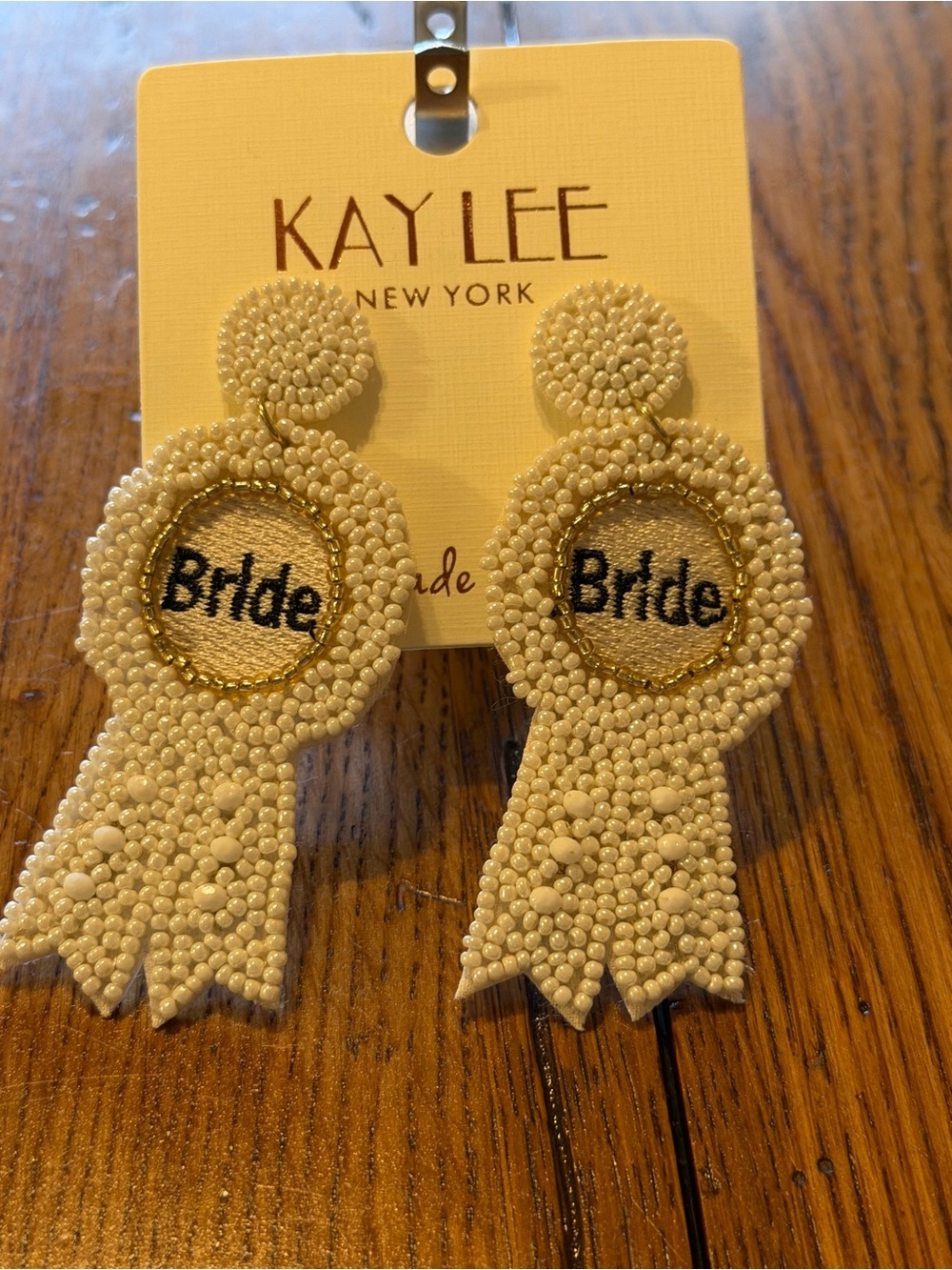 Ivory 'Bride' Beaded Ribbon Drop Earrings